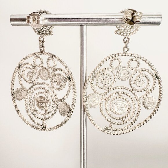 VTG Sterling Silver 925 Filigree Spiral Circle Dangle Earrings Size 2" Length - Picture 5 of 9